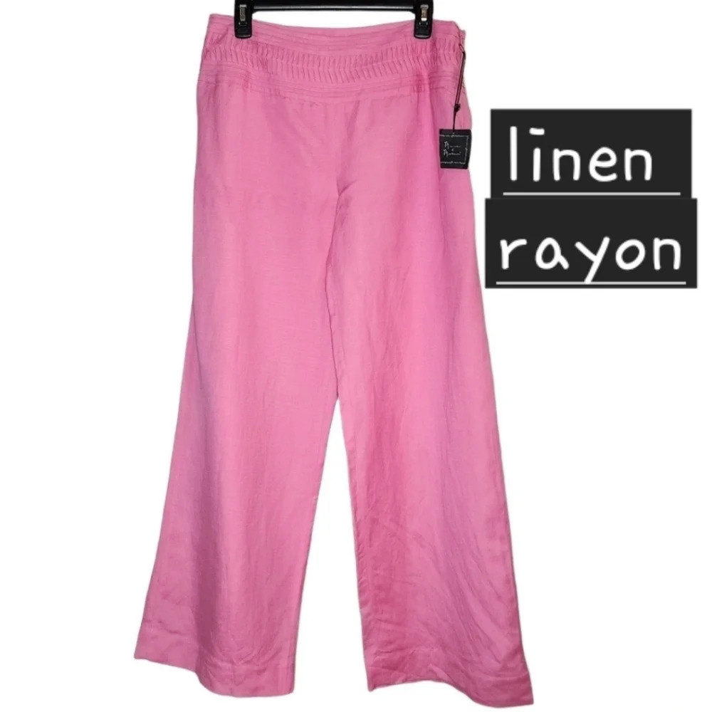 NWT Mercer & Madison Pink Linen Blend Wideleg Pants Lined Pintuck Waist Size 10